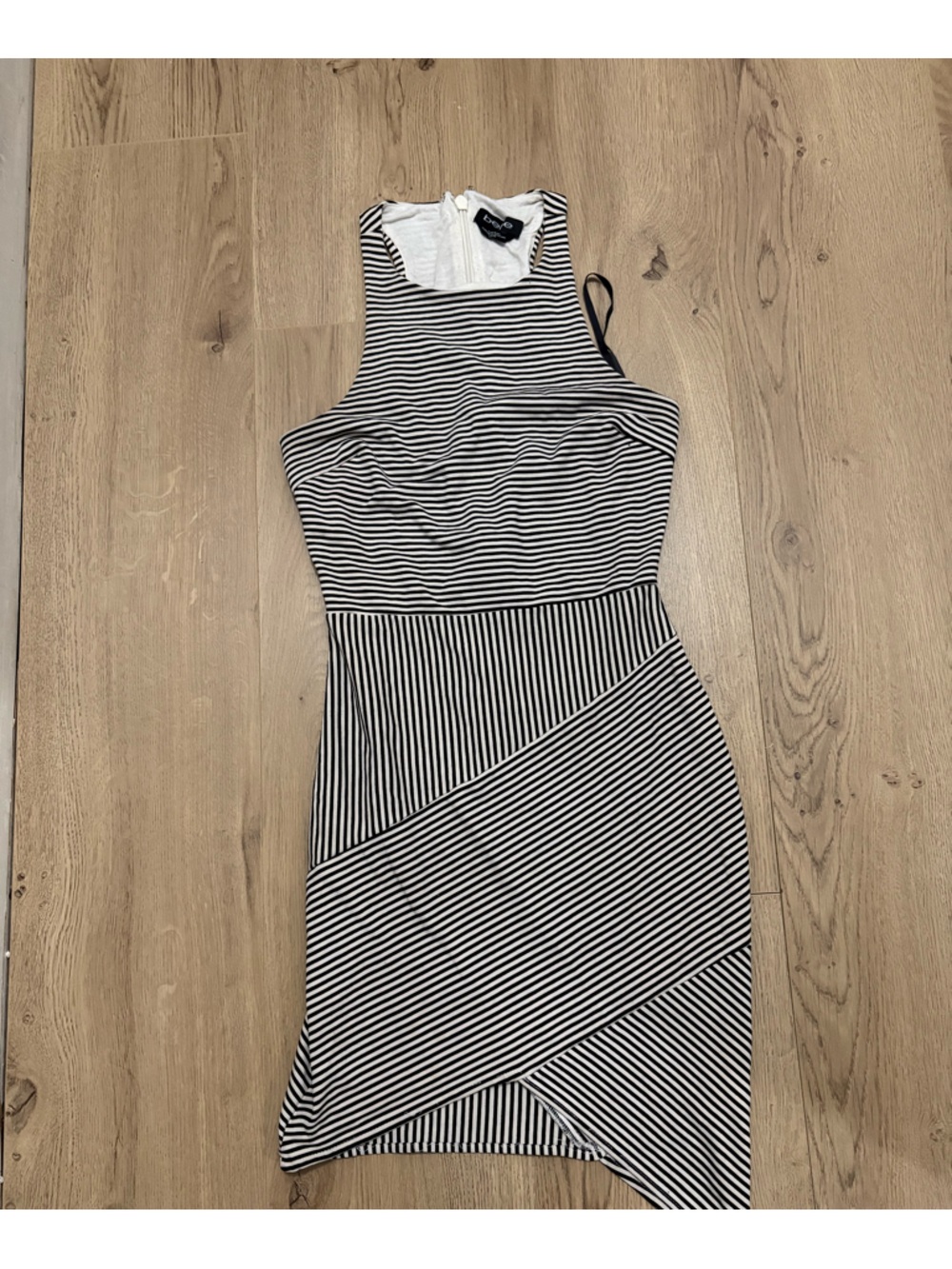 bebe Black and White Striped Bodycon Dress